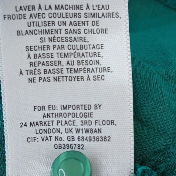 Anthropologie Maeve Maya Pintuck Flutter Sleeve Blouse Kelly Green Size 4 - Picture 9 of 9